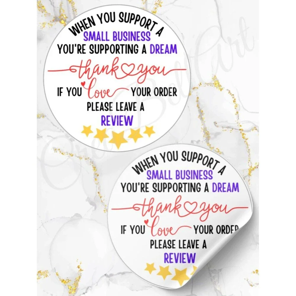 60 Personalized Review Thank You Stickers 2 inch Glossy